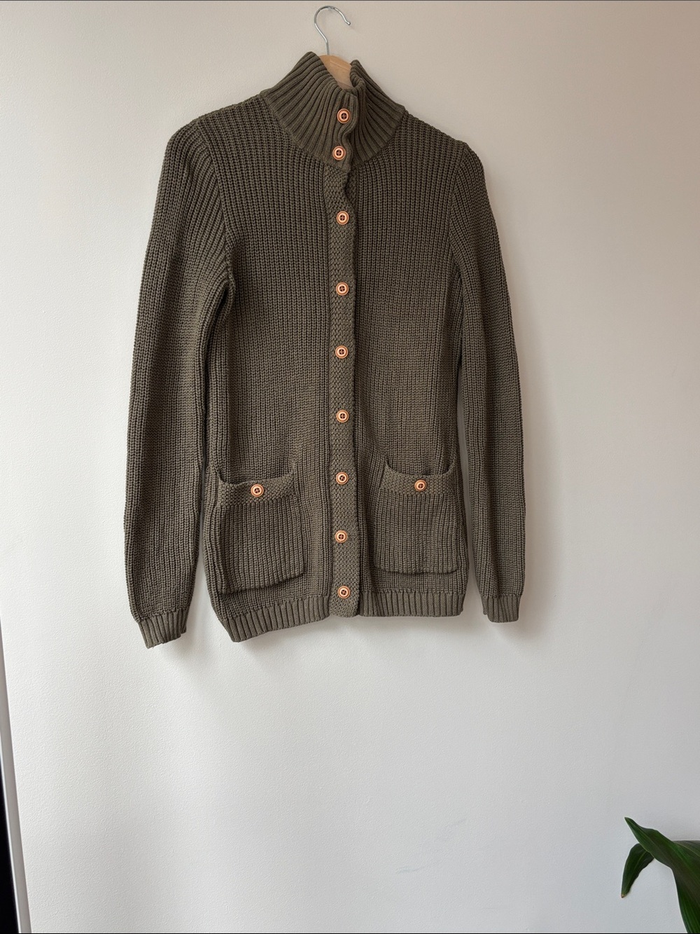 Chaps Olive Button-Up Ribbed Knit Cardigan